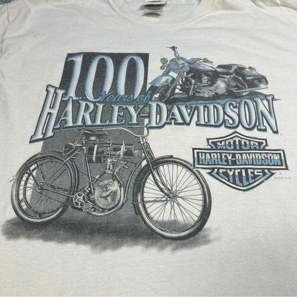 Harley Davidson Shirt Mens Large 100 Years of Harley Bicycle Motorcycle Y2K - Picture 2 of 11